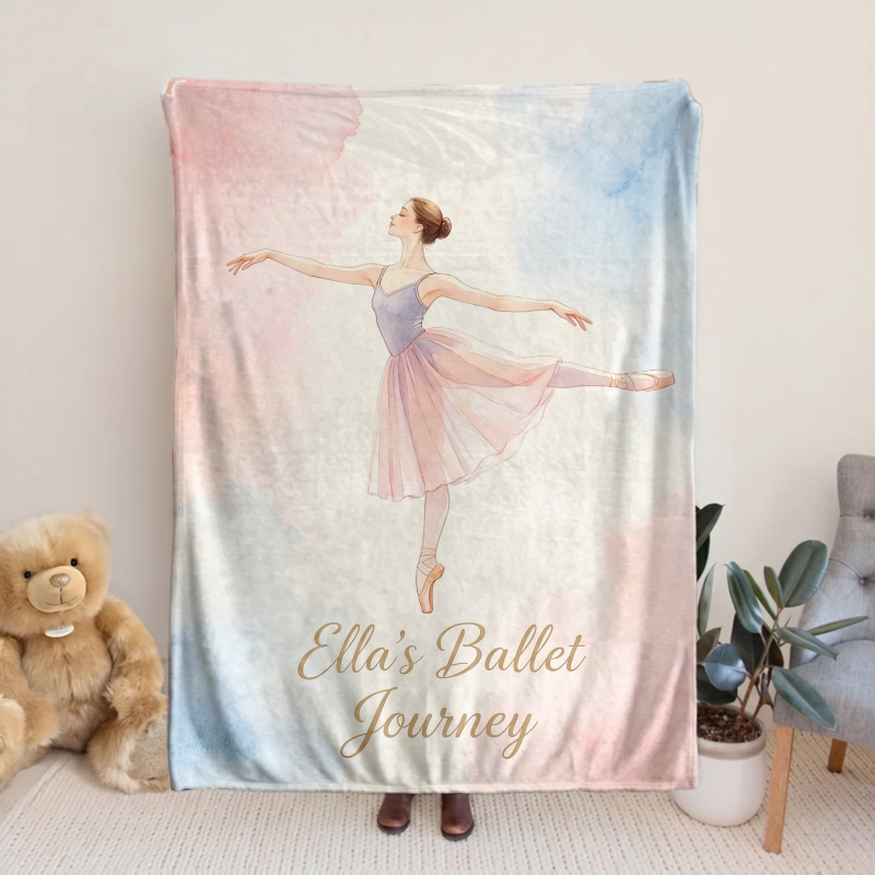 Personalized Watercolor Ballet Girl Soft Blanket Custom with Name and Photo Perfect Gift for Home Decor Birthday for Dancers