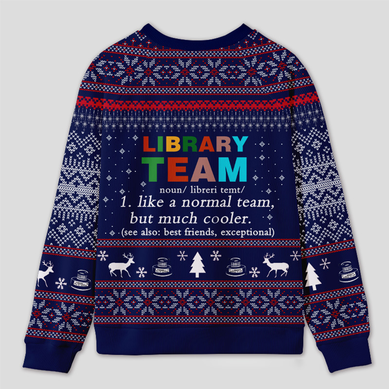 Personalized Library Team Themed Ugly Sweater Festive Gift for Book Loves