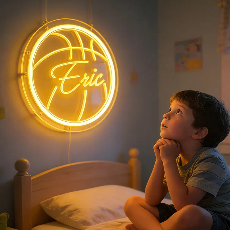 Personalized Neon Sign with Basketball Shape and Customizable Name for Basketball Fans