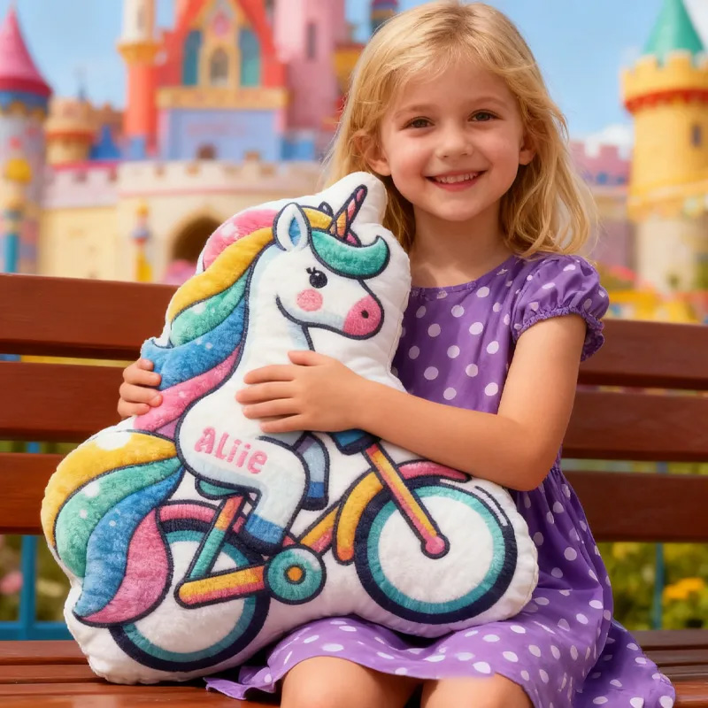Personalized Pinky Horse Bike Pillow Cozy Graphic 3D Print Dreaming Princess Pillow Name Pillow Comfortable Travel Cushion for Kids Girls Riding Lovers