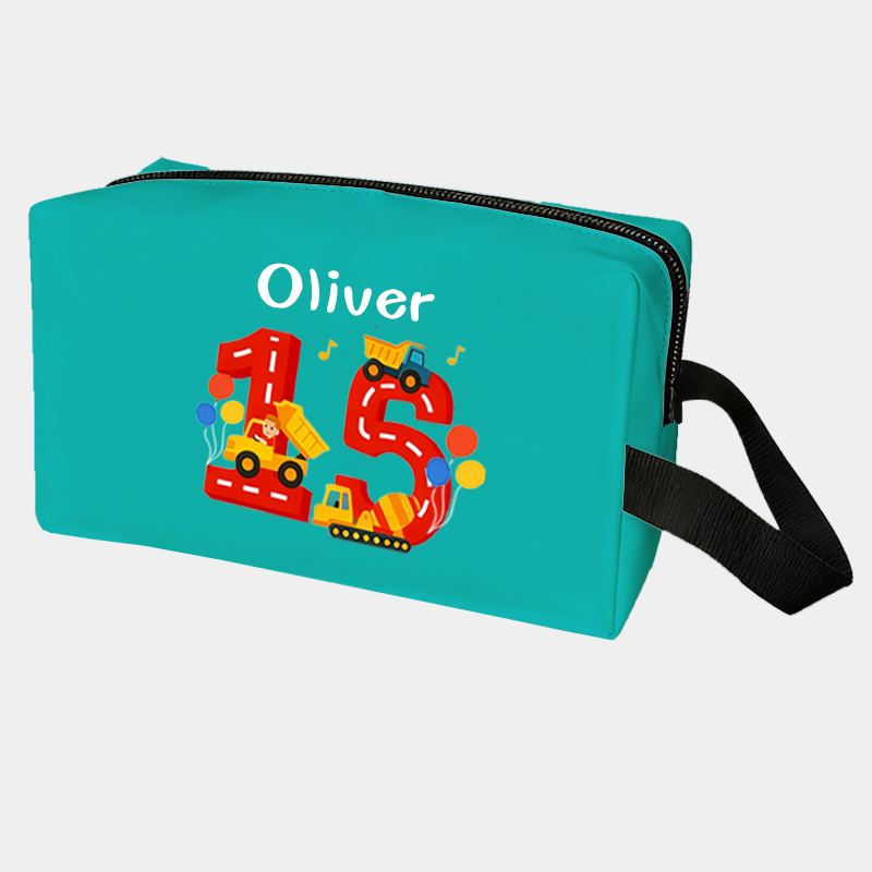 Personalized Number Cars Theme Custom Kids Name Number and Color Toiletry Bag for Kids Travel Gifts and Daily Use