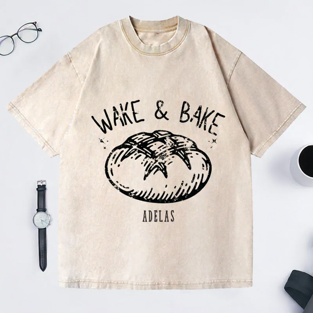 Personalized Comfort Colors Wake and Bake Washed T-Shirts Funny Sourdough Bakers T-Shirt