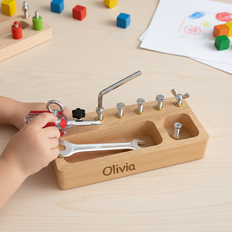 Personalized Montessori Screwdriver Board Set Custom Name Wooden Toy Fine Motor Skills Tool Kit for Toddlers Learning Sensory Bin Toys Waldorf Toys STEM Toys