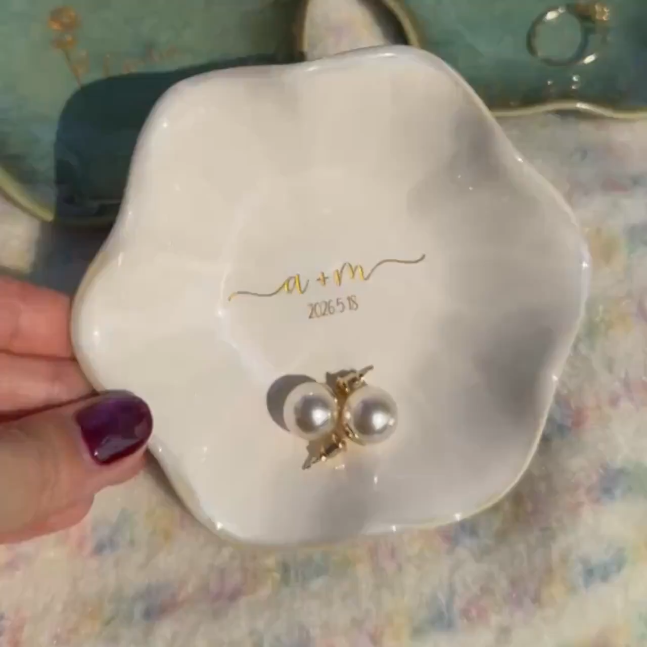 Personalized Ceramic Engaged Ring Tray For Mr and Mrs Gift, Personalized Trinket Dish For Wedding Date Gifts, Customized Jewelry Dish With Name