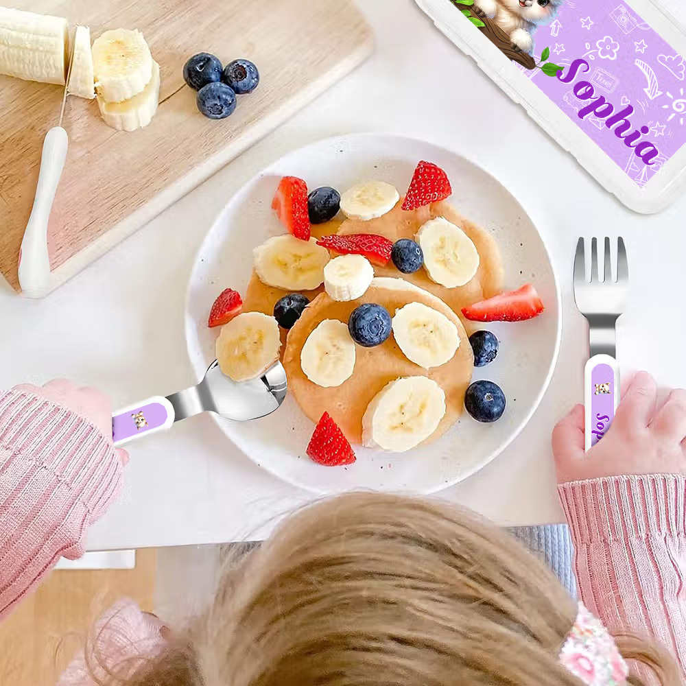 Personalized Dream Horse Animal Safe Stainless Steel Kid's Fork Spoon Knife 3 Pcs Cutlery Set with Name and Case Birthday Gift