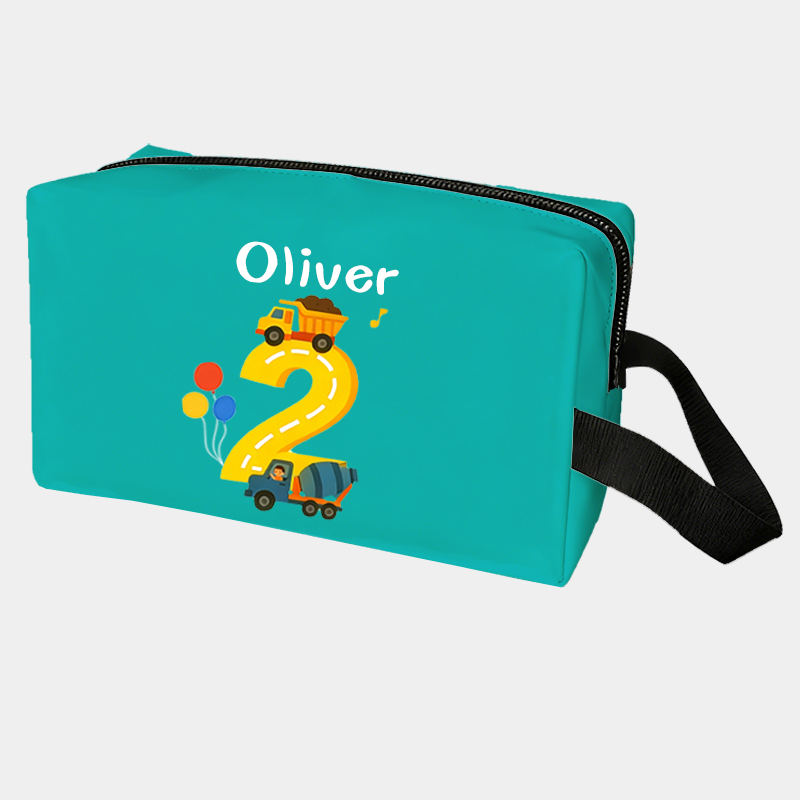Personalized Number Cars Theme Custom Kids Name Number and Color Toiletry Bag for Kids Travel Gifts and Daily Use