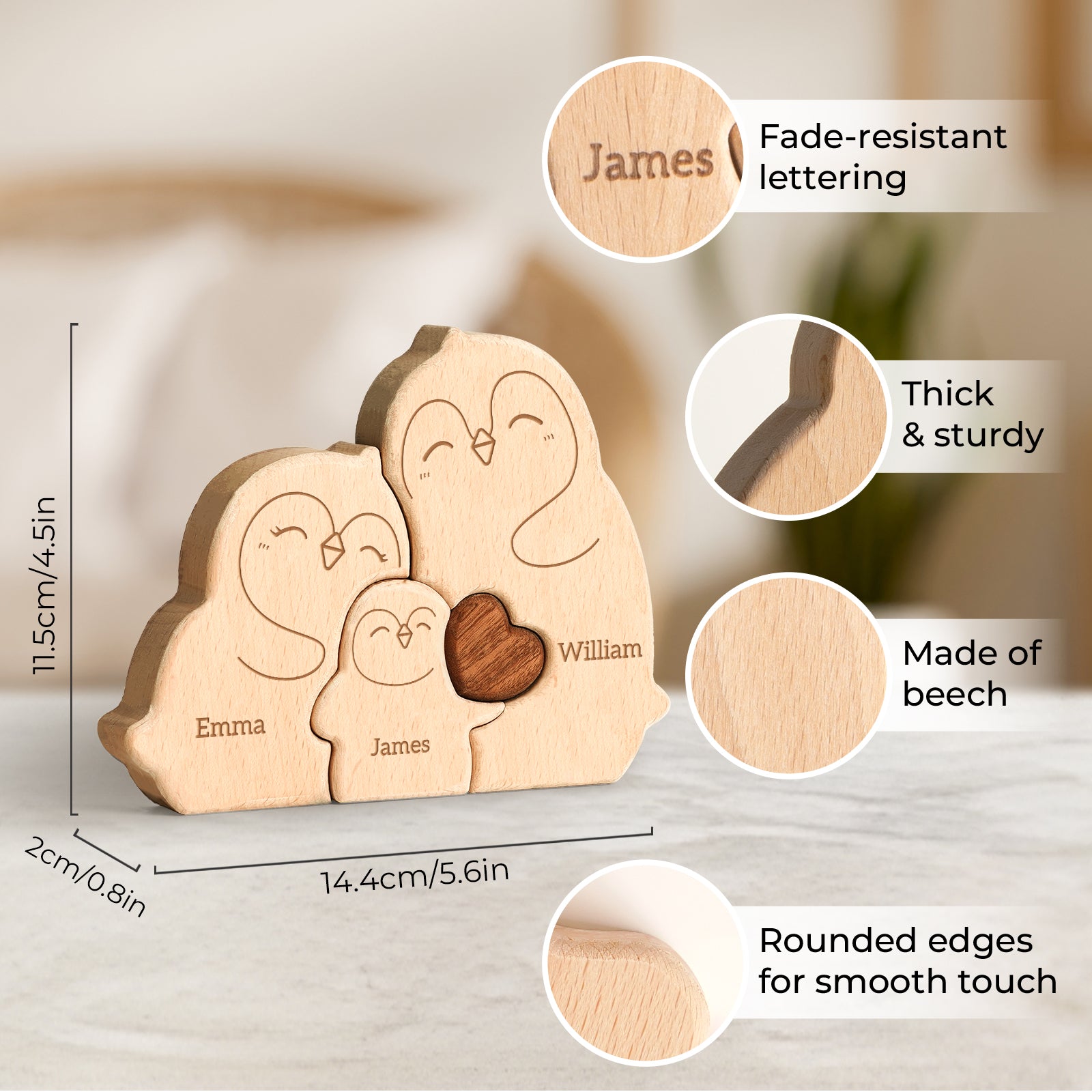 Personalized little Penguin Family Wooden Puzzle Ornament Holiday Gift Heartwarming Family Ornament