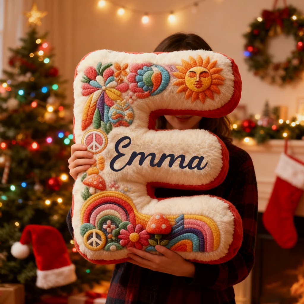 Personalized Colorful 26 Letters Cute Graphic 3D Print Christmas Gift Pillow Beautiful Hippie Letter Custom Hippie Throw Pillow for Kids