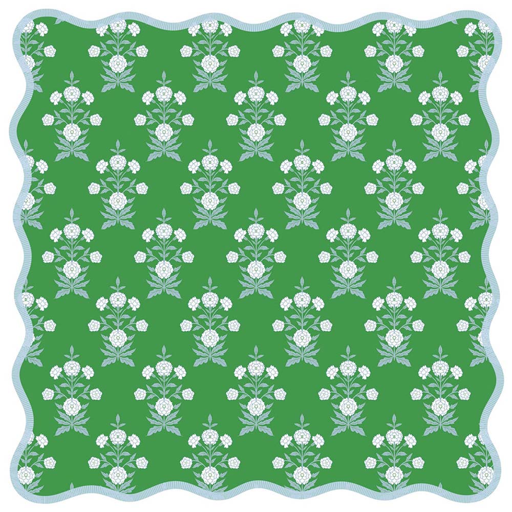 Mahjong Mat Scalloped Premium Neoprene Game Table Protector Green Blockprint Floral Design Mahjong Gift Enthusiast Playing