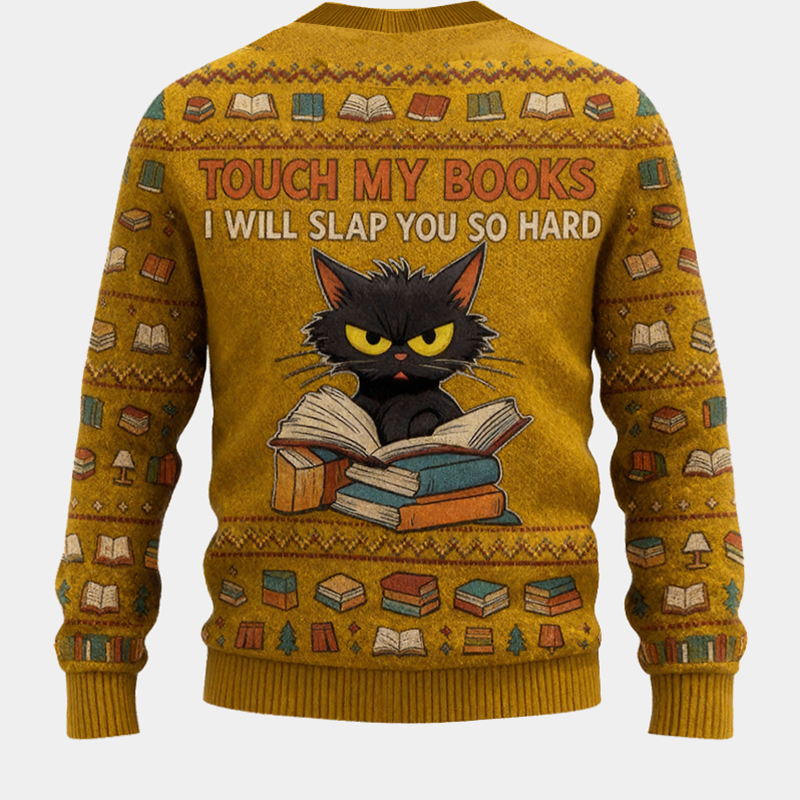 Personalized Fierce Cat Reader Ugly Christmas Sweater Gift for Librarians Book Enthusiasts