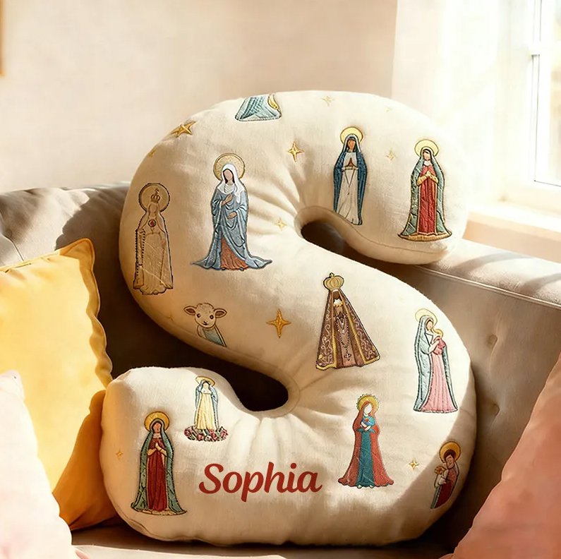 Personalized Mother of God Pray for us Letter Pillow with Custom Name Room Decor Christian Graphic 3D Print Pillow Religious Gift for Kids Adults