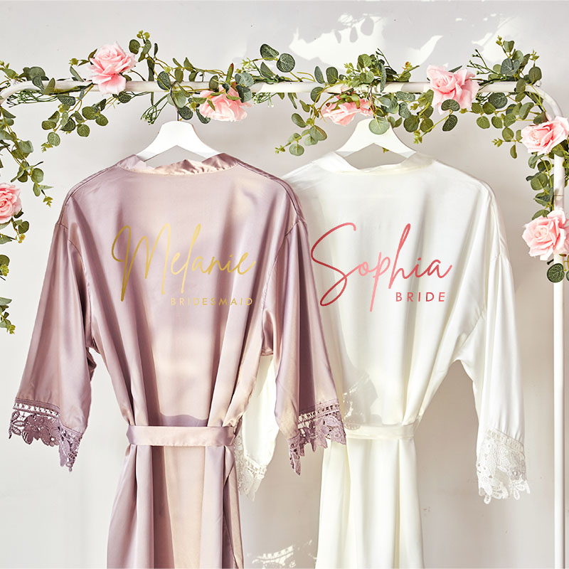 Personalized Bridesmaid Name and Title Robes Custom Bride Name with Heart Wedding Dressing Gown Maid of Honor Bachelorette Party Bridal Shower Gift
