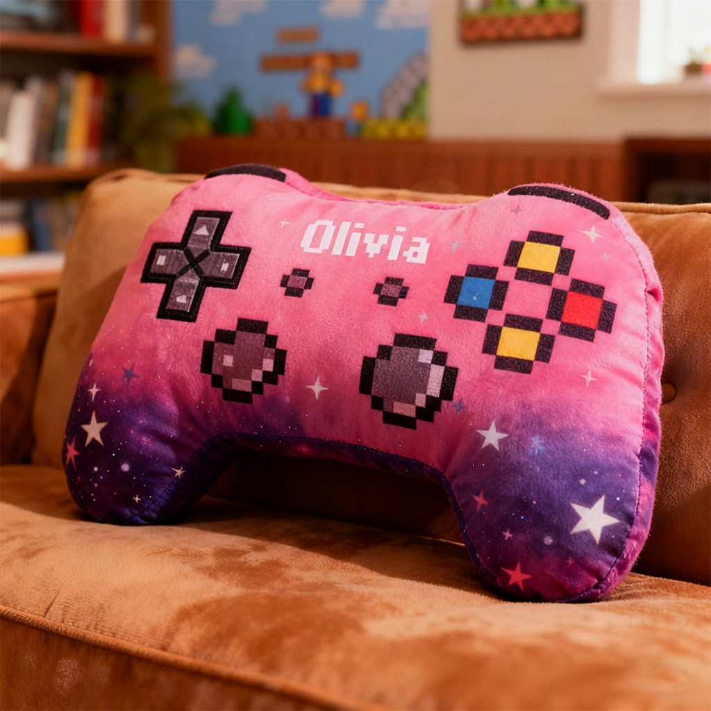 Personalized Graphic 3D Print Pixel Style Game Controller Shaped Pillow for Game Lovers Plush Pillow Christmas Gift for Kids