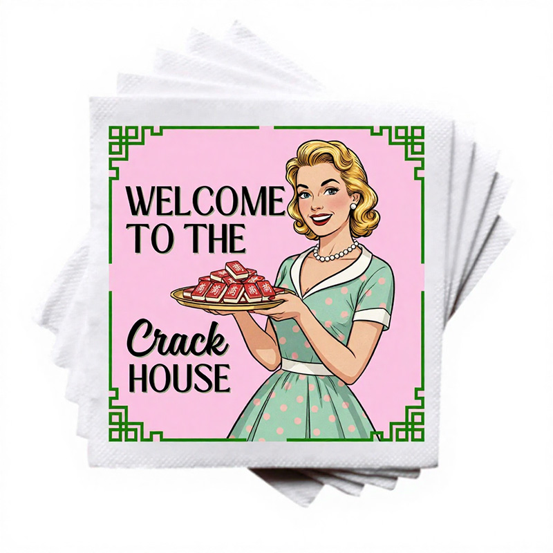 Personalized Funny Mahjong Cocktail Napkins Welcome to the Crack House - Set of 20