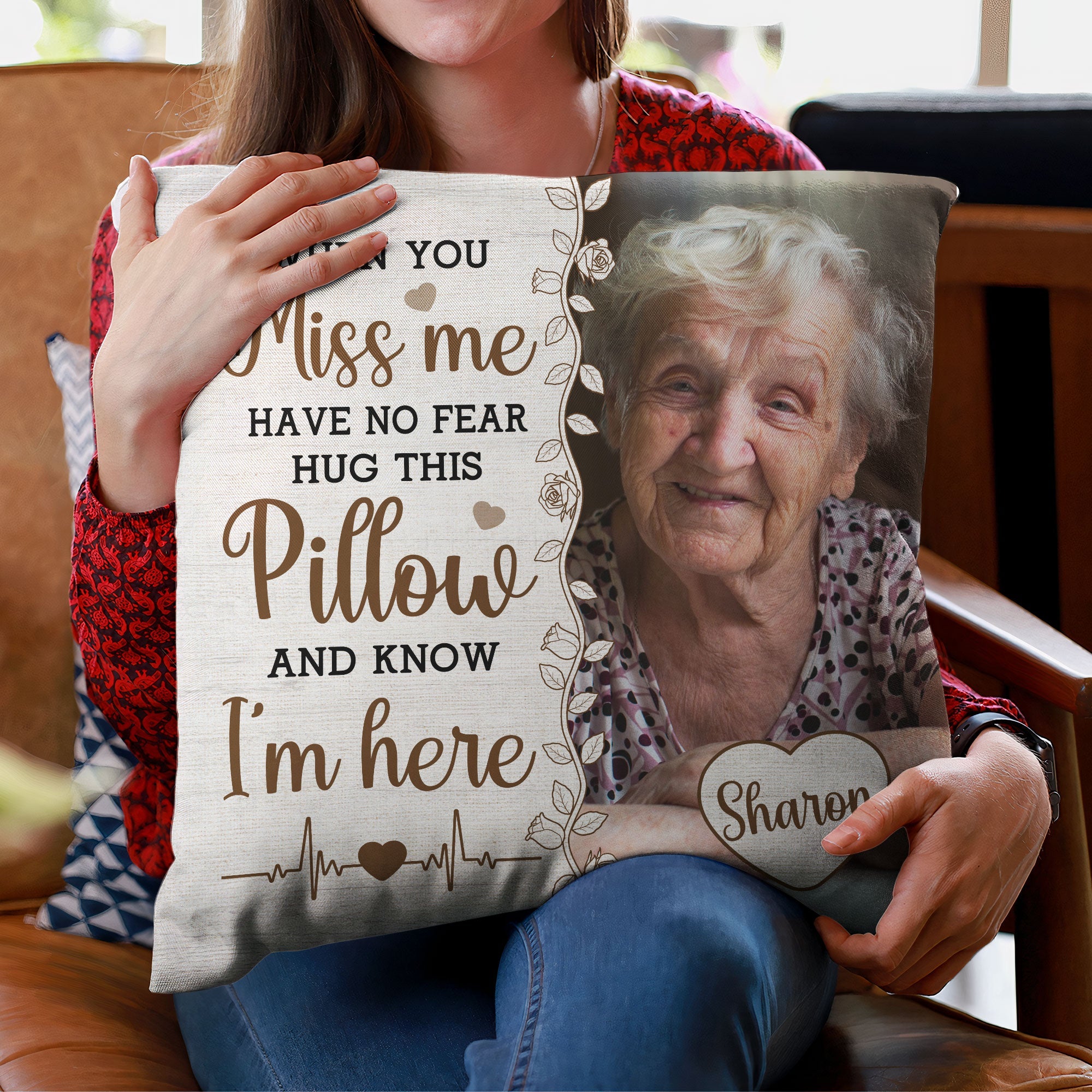 Personalized Photo Memory Pillow with Name Hug This Pillow And Know I'm Here Sympathy Bereavement Gift 