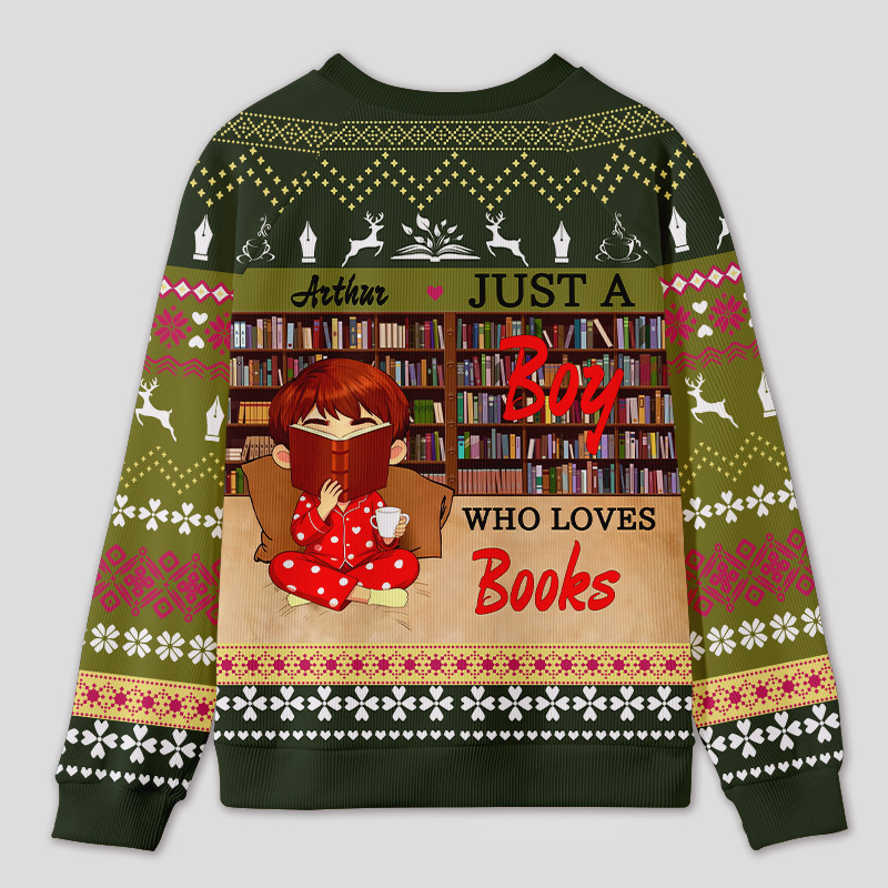Personalized Reading Enjoyment Bookworm Ugly Sweater Festive Gift for Book Lovers