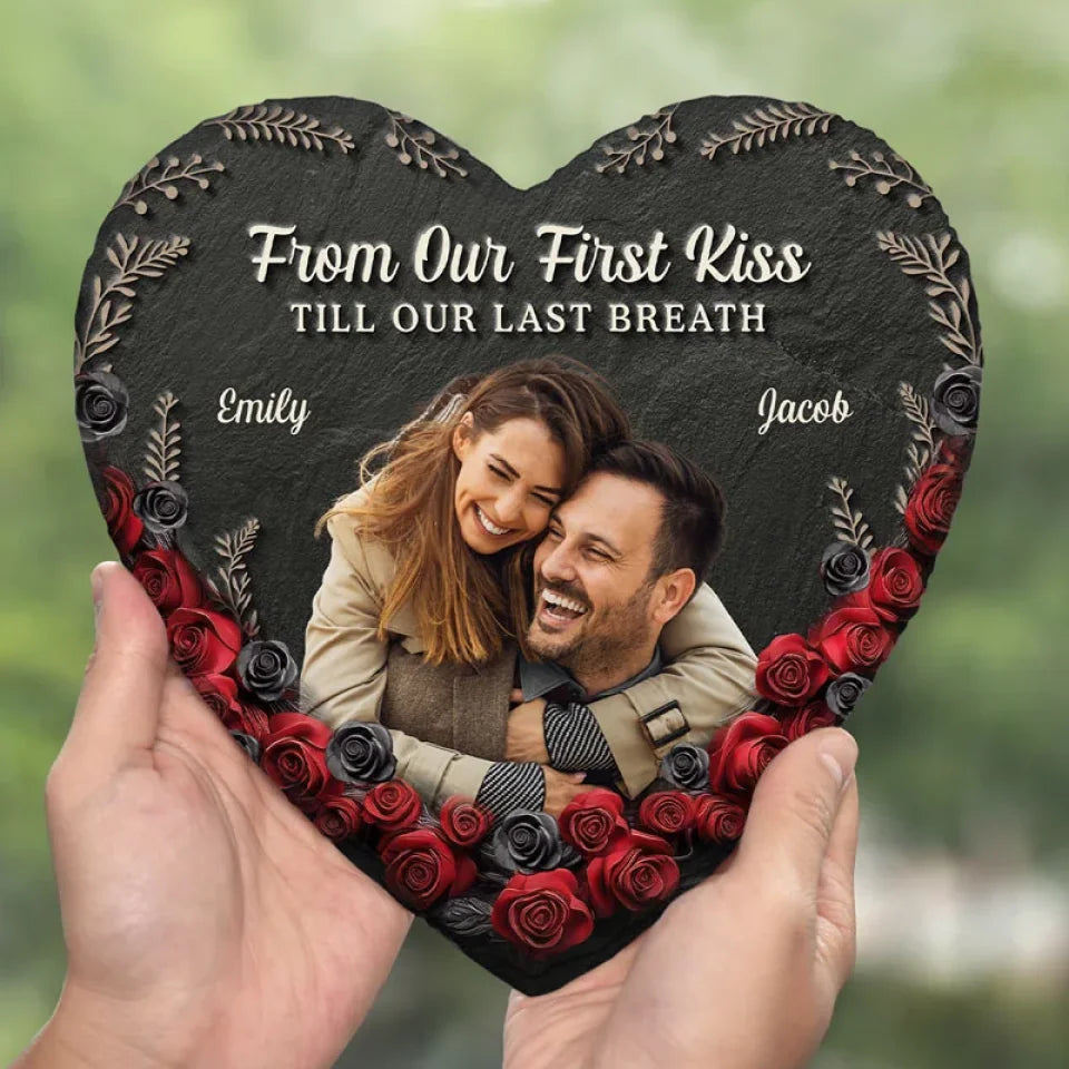 Personalized Couple Photo Rose My Favorite Place in All the World is Next to You Heart Shaped Stone with Stand Newlyweds Christmas Valentines Day Gift