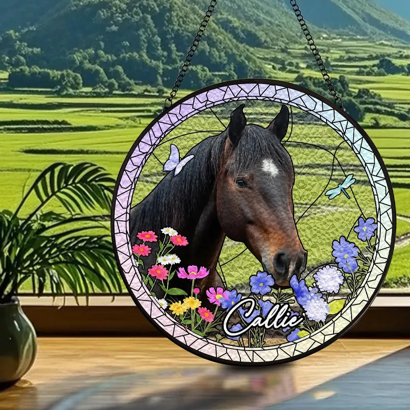Personalized Horse Stained Glass Suncatcher Photo Horse Loss Memorial Gifts for Equestrian Ridng Lovers 