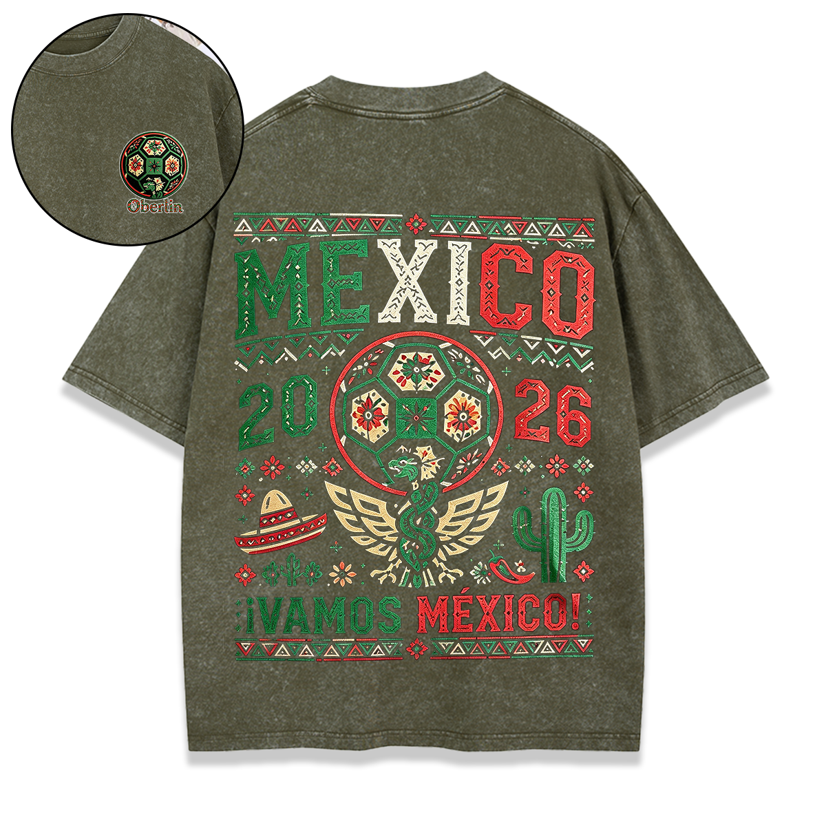Personalized Vintage Mexico Football Washed T-shirt 2026 Ethnic Flavor for Mexico Fans