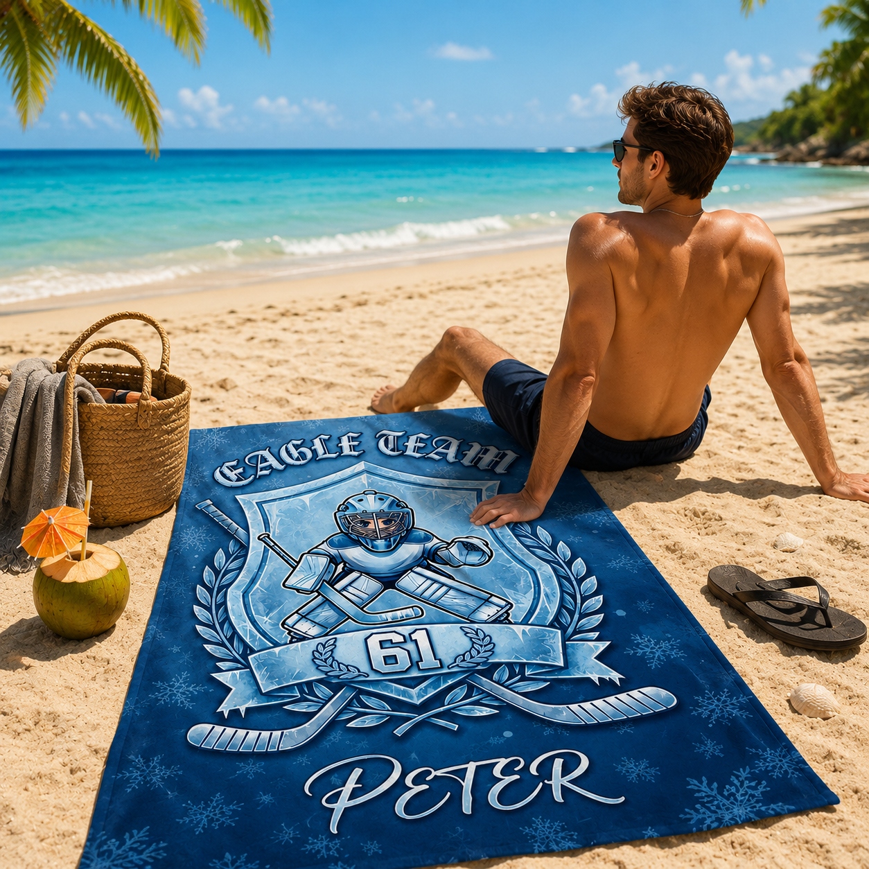 Personalized Goalie Hockey Blanket with Custom Team Name, Player Number and Name, Ice Hockey Goaltender Throw for Kids and Fans