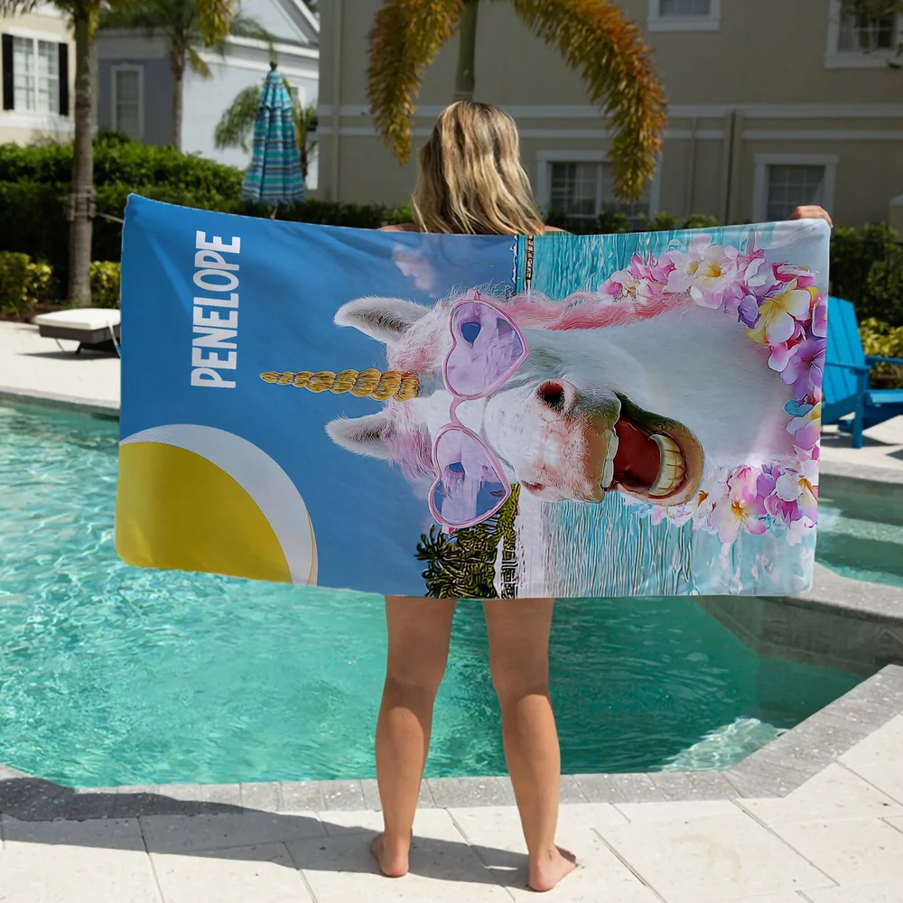 Personalized Funny Zebra Flamingo Animals Quick Dry Oversized Beach Towel with Name Summer Vacation Beach Party Gift