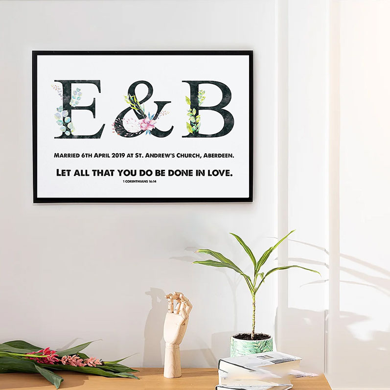 Personalized Let all that you do be Done in Love with Text Frameless Poster with Name Wedding Wall Decor Religious Gift for Couple