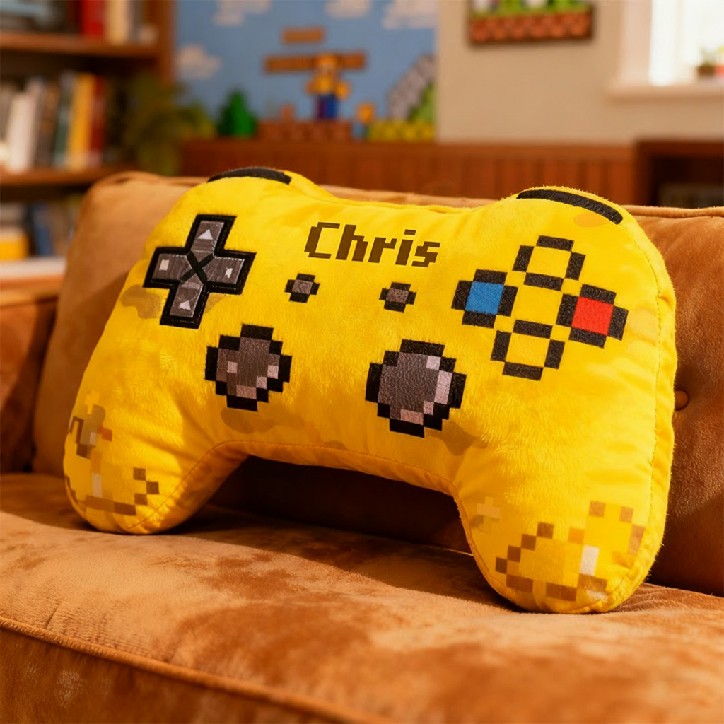 Personalized Graphic 3D Print Pixel Style Game Controller Shaped Pillow for Game Lovers Plush Pillow Christmas Gift for Kids