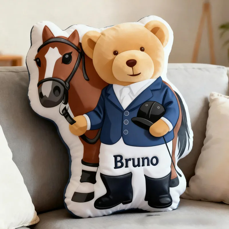 Personalized Equestrian Teddy Bear Pillow Graphic 3D Print for Riding Enthusiasts Horse Lovers Rider Racing Soft and Funny Home Decor