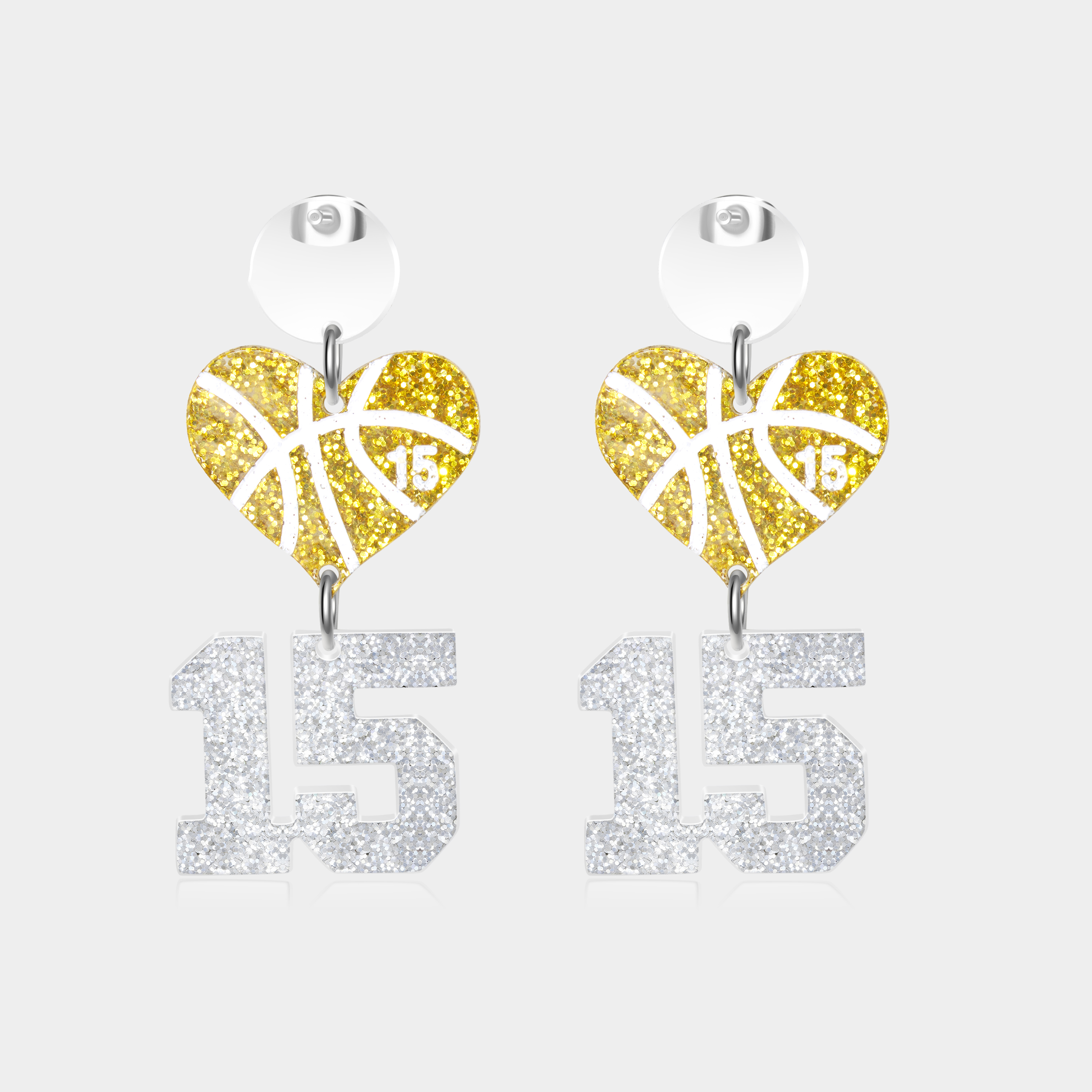 Personalized Acrylic Basketball Heart Hanging Numbers Earrings with Custom Name and Number