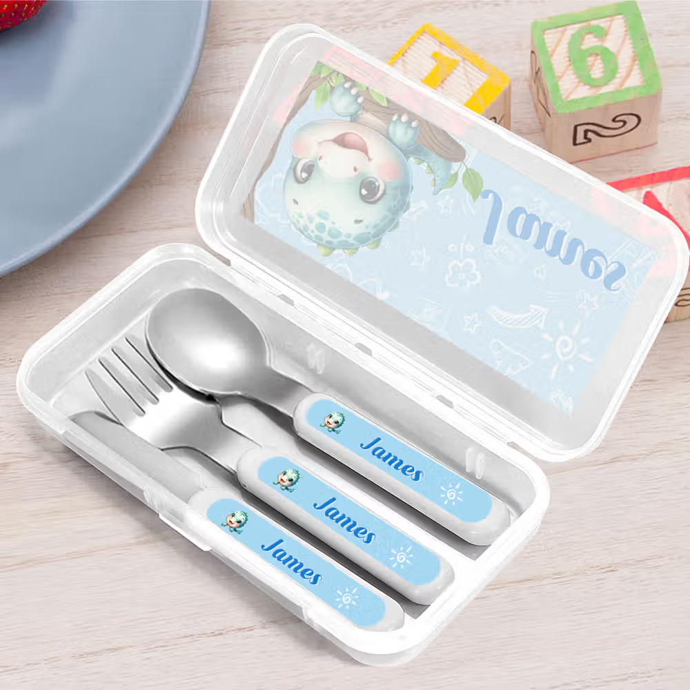 Personalized Dream Horse Animal Safe Stainless Steel Kid's Fork Spoon Knife 3 Pcs Cutlery Set with Name and Case Birthday Gift