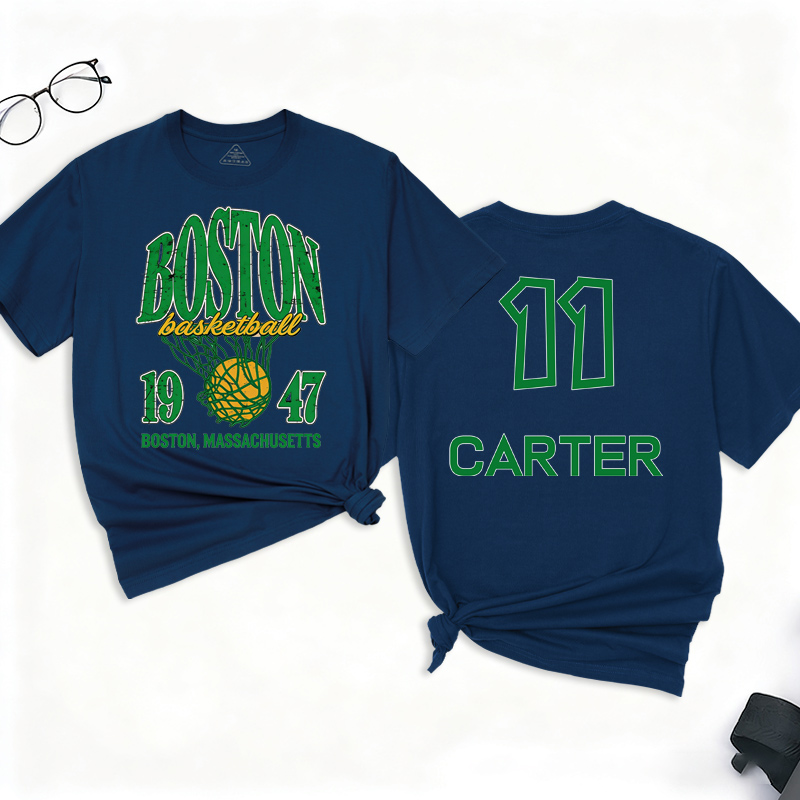 Personalized Basketball T-Shirt Vintage Boston Basketball 1947 St. Patrick Design with Custom Name and Number