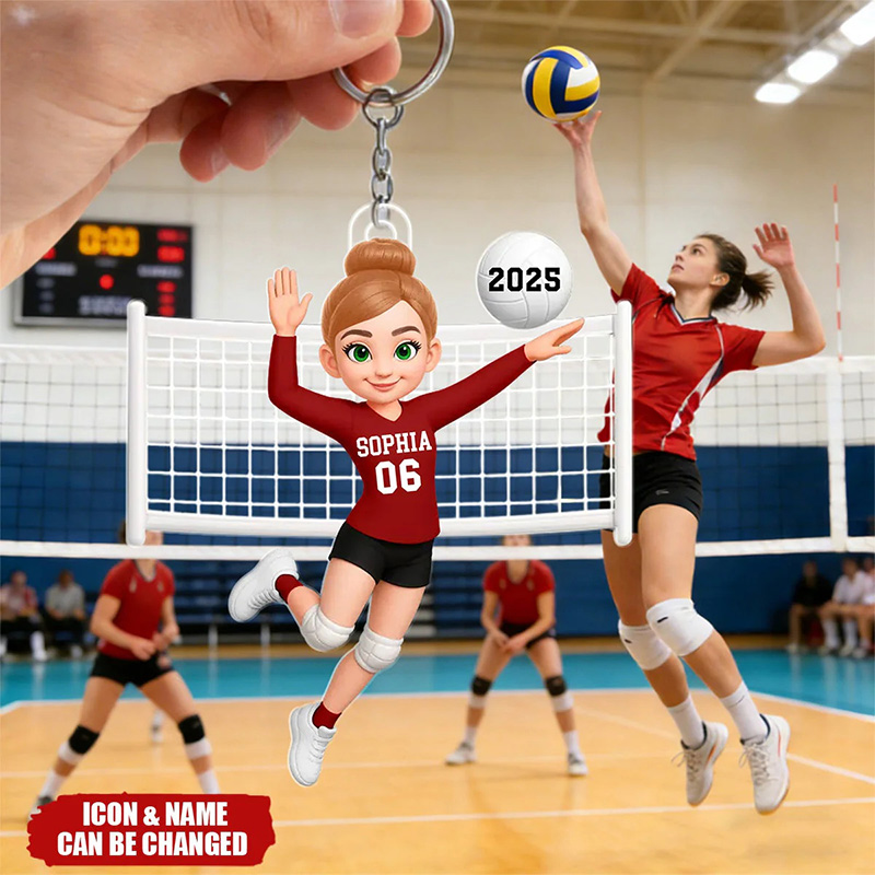 Personalized Volleyball Player Keychain with Custom Name and Number Design