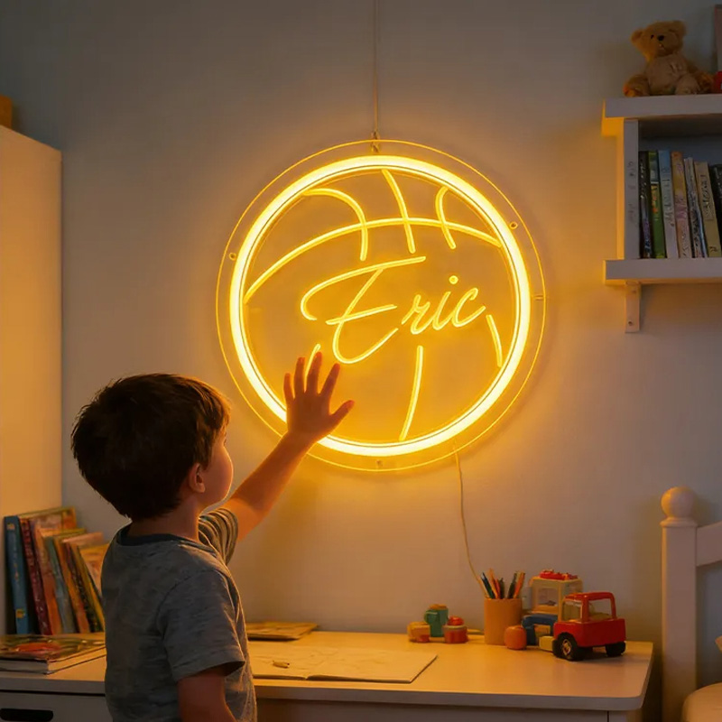 Personalized Neon Sign with Basketball Shape and Customizable Name for Basketball Fans