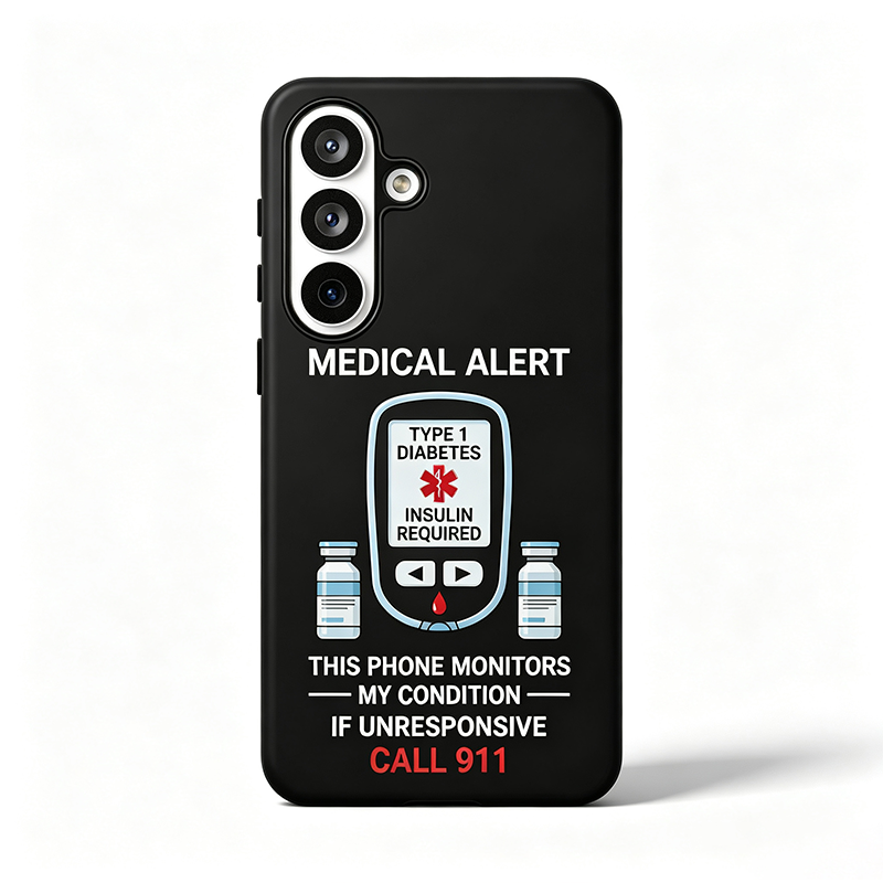 Personalized Type 1 Diabetes Medical Alert Phone Case | Insulin Required, Call 911