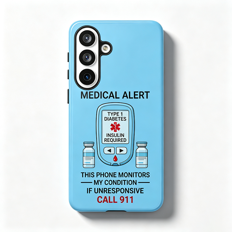Personalized Type 1 Diabetes Medical Alert Phone Case | Insulin Required, Call 911