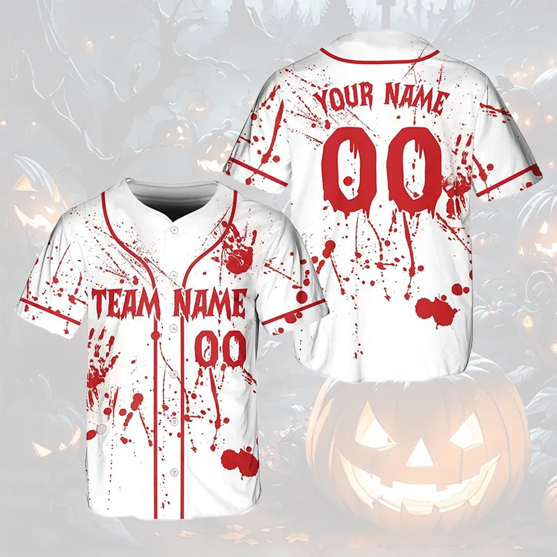 Personalized Halloween Baseball Jersey with Splatter Design and Custom Text  