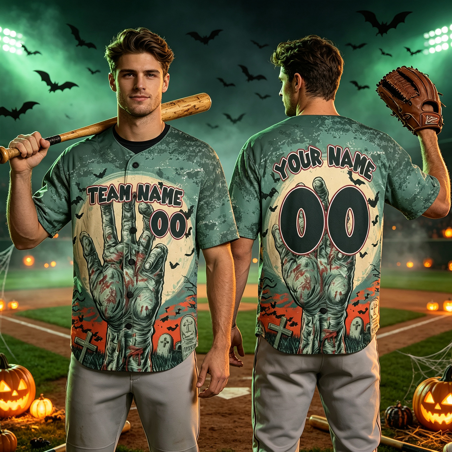 Personalized Halloween Zombie Themed Baseball Jersey with Custom Name and Number  