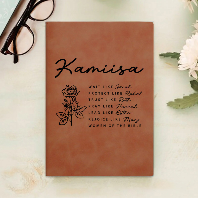 Personalized Minimalist Birth Flower Prayer Journal Leather A5 Notebook with Name Study Journal Birthday Gift Religious Baptism Gift for Christian