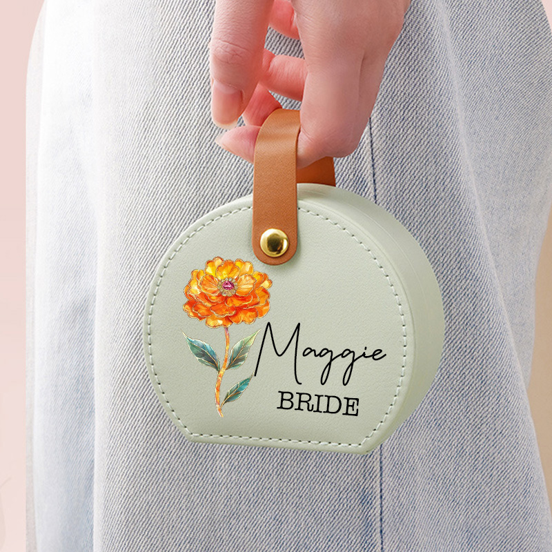 Personalized Retro Oil Painting Birth Flower with Birthstone Jewelry Box Wedding Jewelry Box For Bride Bridesmaid