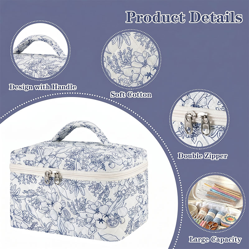 Personalized Embroidered Name Cotton Quilted Crochet Tool Storage Bag Large Small  Floral Crochet Tool Storage Bag Set Cute Coquette Pouch for Purse Aesthetic Cloth Flower Storage Bag Organizer