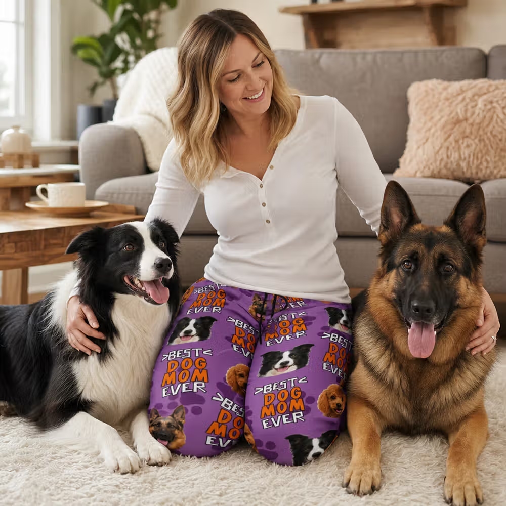 Personalized Multicolor Best Ever Dog Cat Photo Soft Cozy Warm Pajama Pants with Name Home Wear Birthday Gift for Pet Lover Family