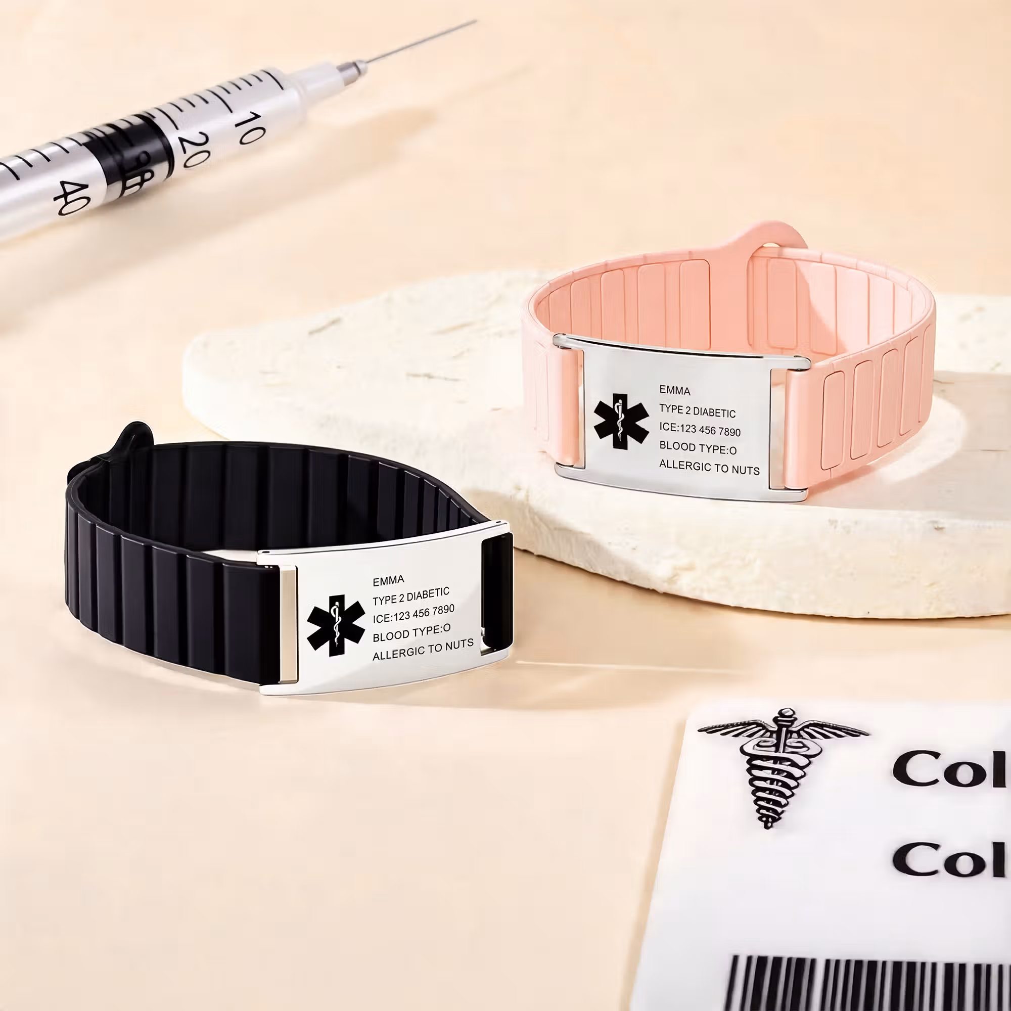 Personalized Medical Symbol Waterproof Medical Alert Bracelet with Engraved ID Name Tag and Magnetic Strap Daily Wear Travel Medical Gift for Patient