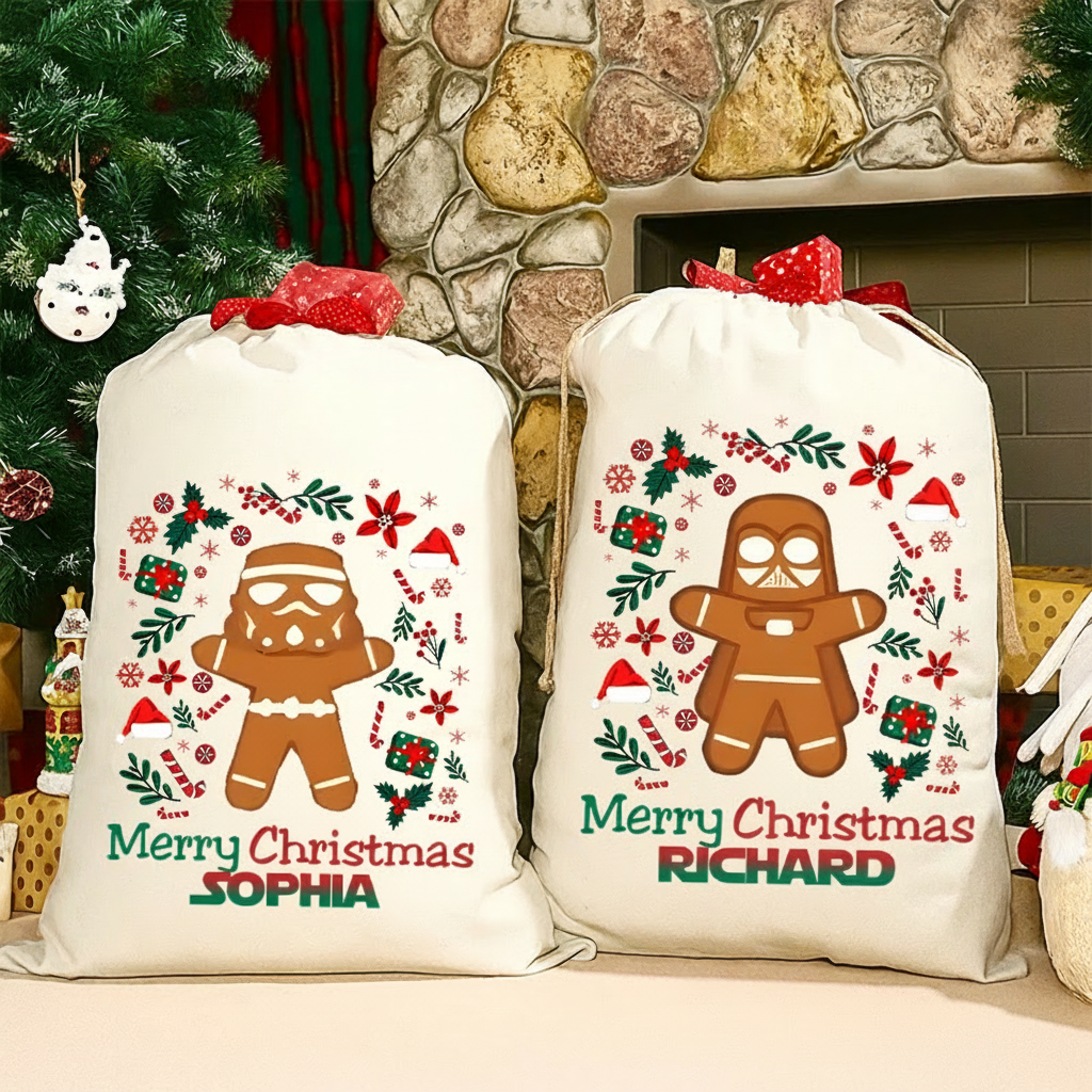 Personalized Cartoon Gingerbread Movie Christmas Sack for Classic Movie Lovers Santa Sack Christmas Gift Bag for Kids