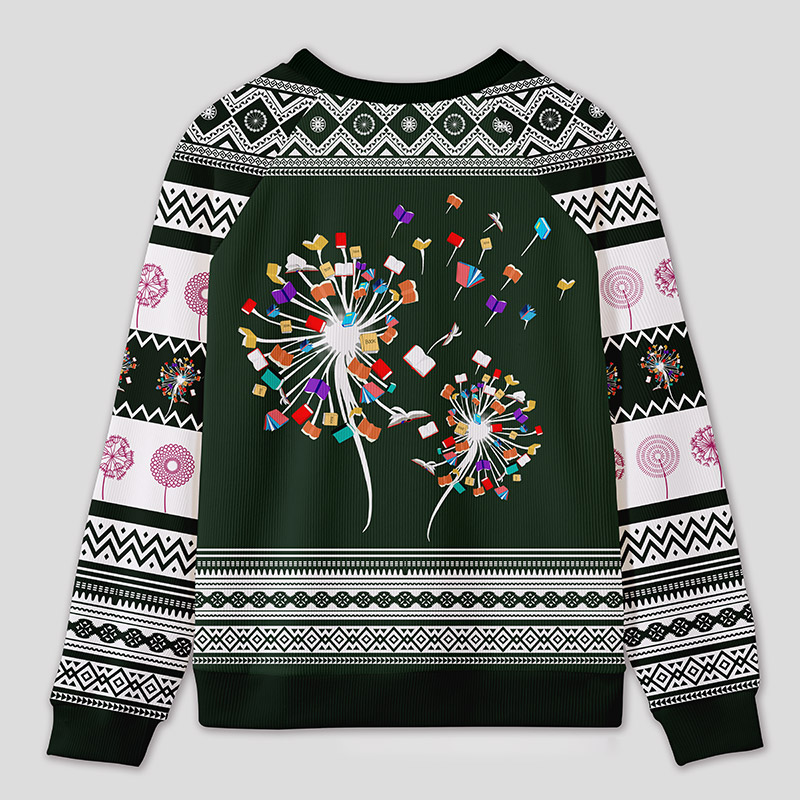 Personalized Rainbow Book Reimagined Dandelion Ugly Sweater Office Holiday Party Gift for Reading Enthusiasts