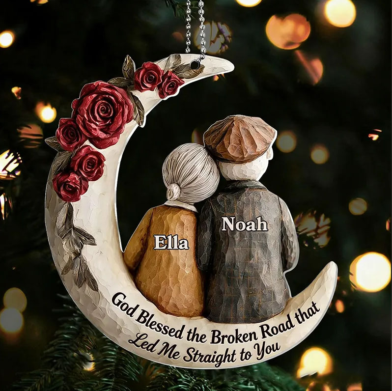 Personalized God Blessed the Broken Road that Led Me Straight to You Acrylic Christmas Couple Ornament with Name and Hair Color Valentine's Day Gift