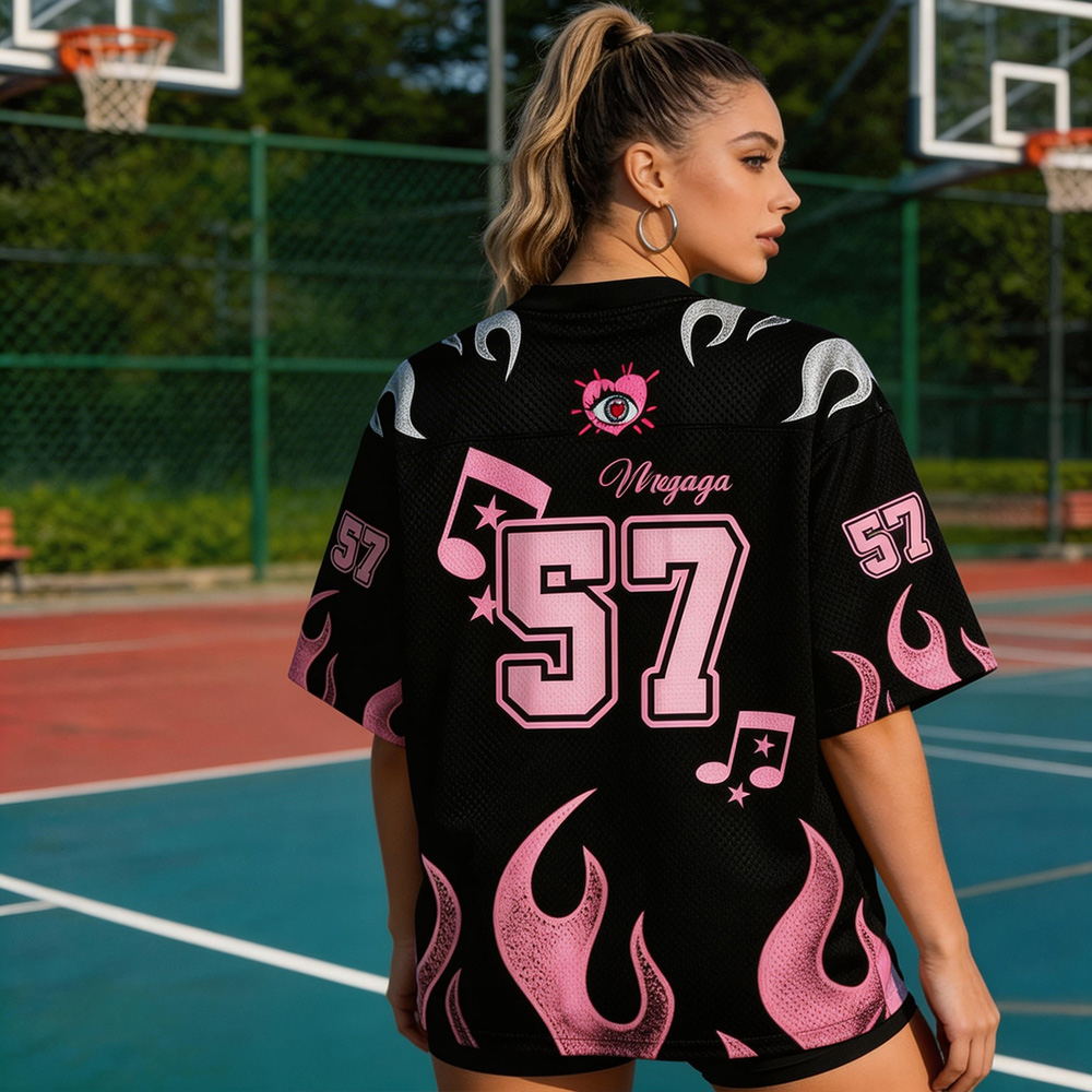 Personalized Flame Street Jersey – Custom Name and Number Graphic Shirt for Women