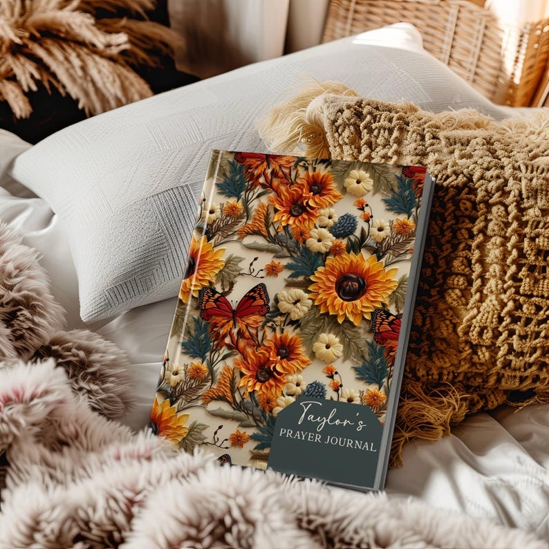 Personalized prayer journal for women with name wildflower floral cover Christian gift hardcover lined notebook