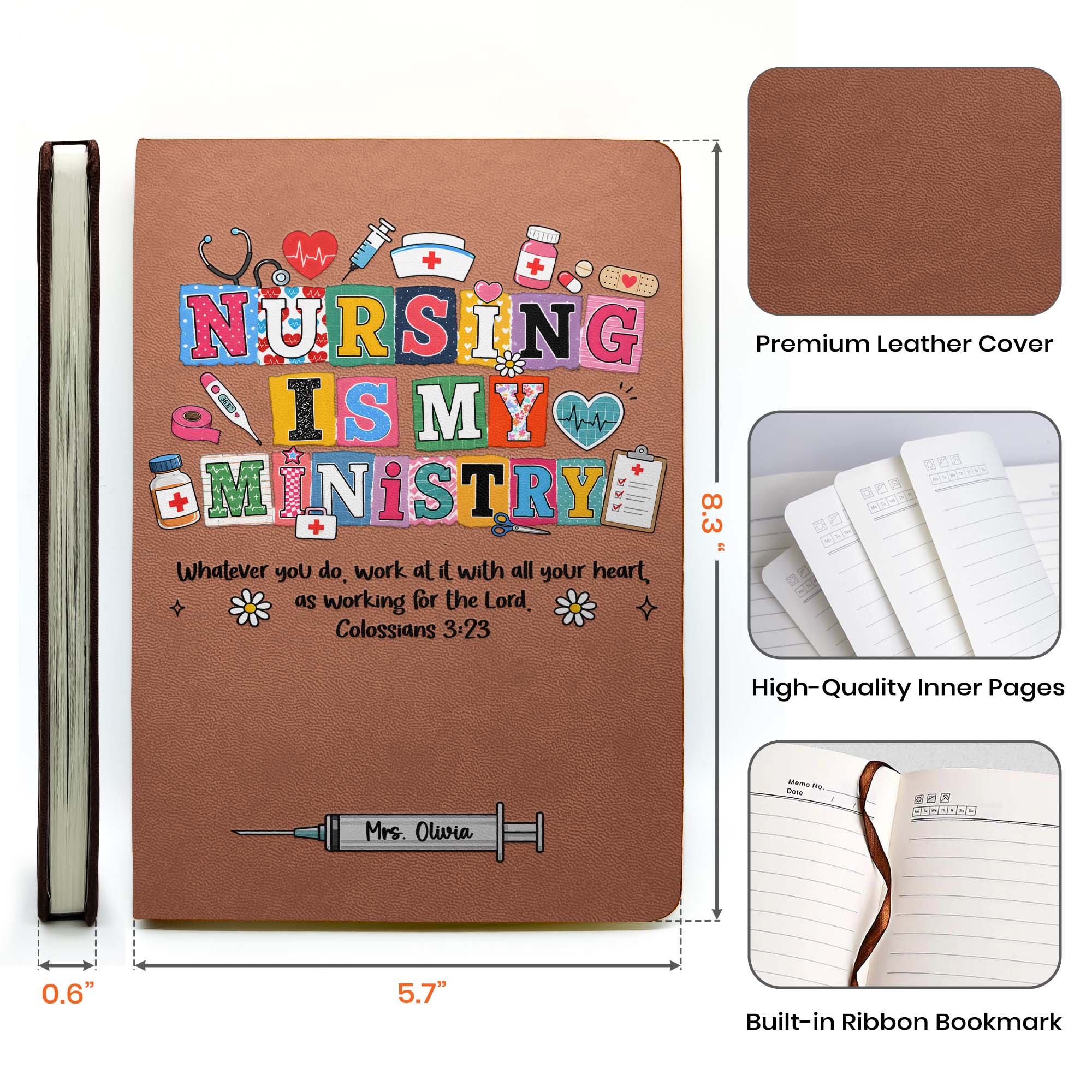 Personalized Nursing, Caring, Healing Is My Ministry Gift For Nurse, Doctor, Healthcare Journal