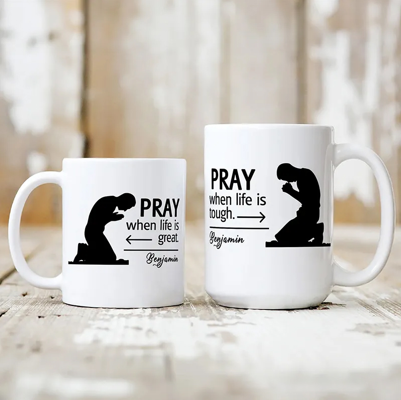 Personalized Prayer Ceramic Coffee Mug with Name Daily Use Home Decor Christening Baptism Gift for Christian