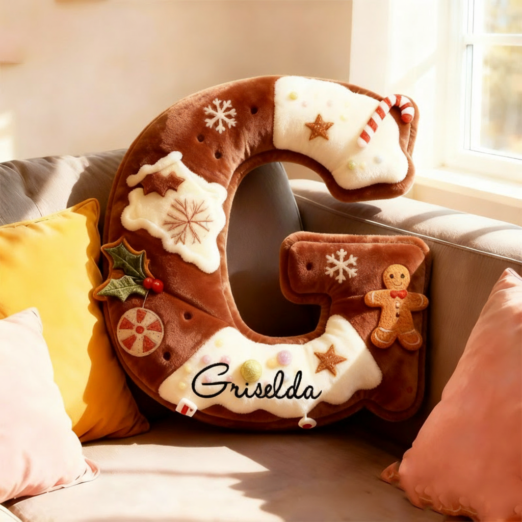 Personalized Baked Cookie Letter Pillow Graphic 3D Print Throw Pillow with Custom Name for Kids Baker Christmas Gift Baking Lover